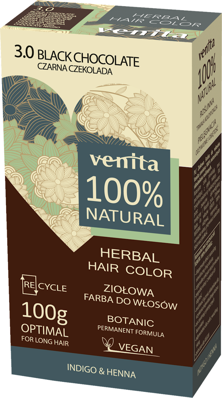 VENITA Kräuterhaarfärbemittel 3.0 Schwarz Schokolade, 100g, cremige Haarfarbe mit natürlichen Kräuterextrakten.