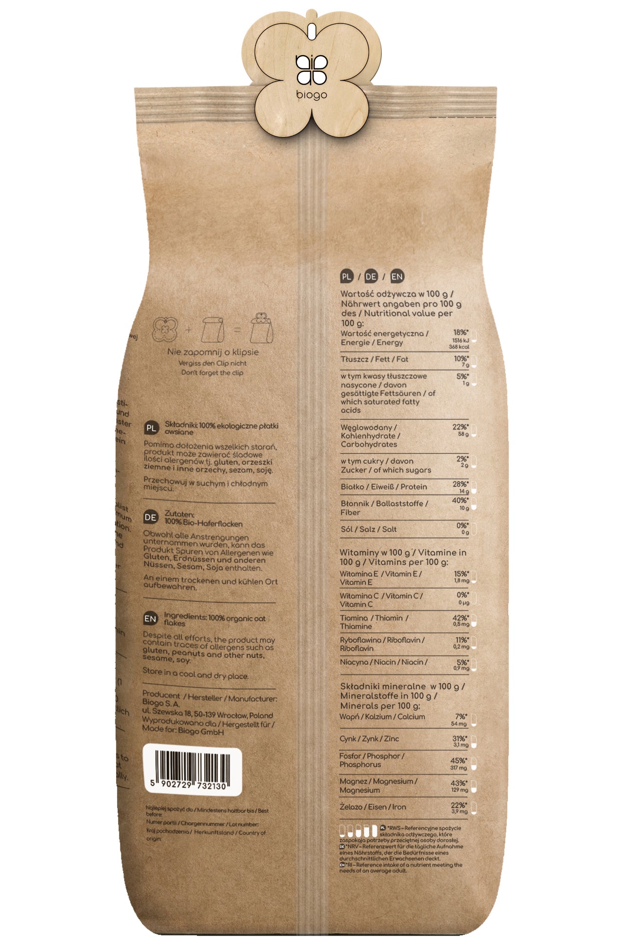 Haferflocken bio 600 g BIOGO - Biogo.de