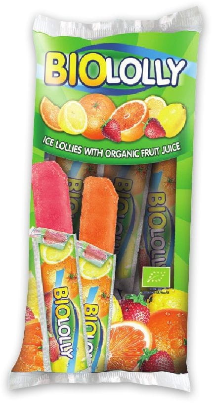 Bio Wassereis zum Einfrieren von BIO LOLLY, 10 Stück à 40 ml, gefrorene vegane Fruchtsnacks für Kinder