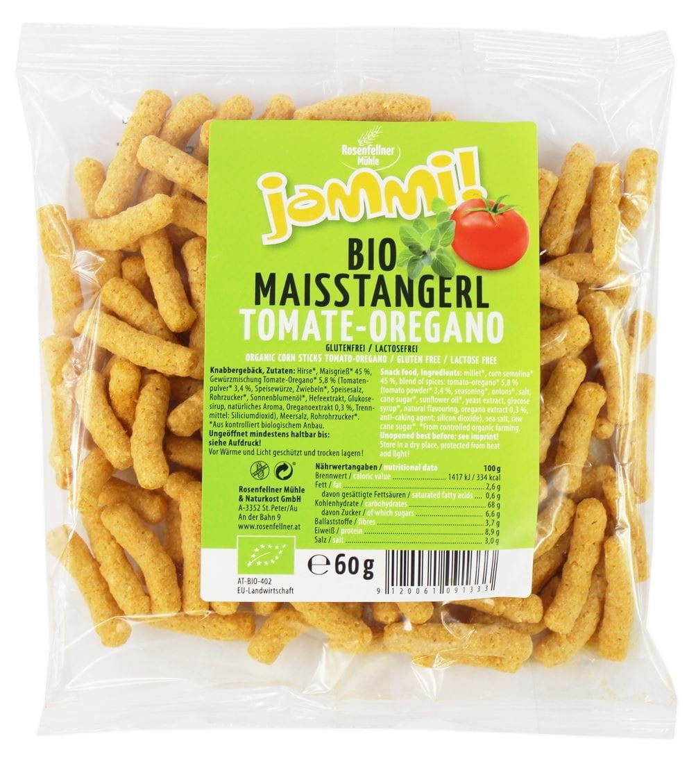 Maischips mit Tomatengeschmack und Oregano, glutenfrei, BIO, Rosenfellner, 60g, knusprige Snack-Alternative