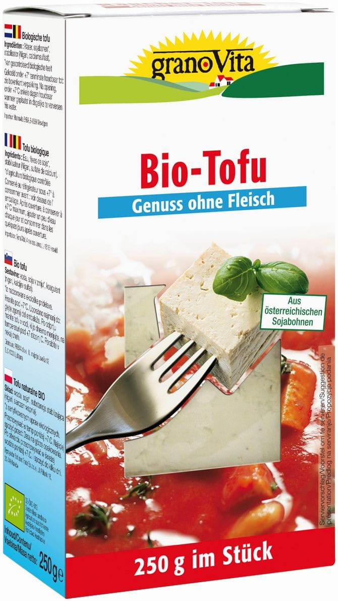 Bio glutenfreier Tofu von GRANOVITA, naturbelassen und in 250 g Packung, auf weißem Hintergrund abgebildet