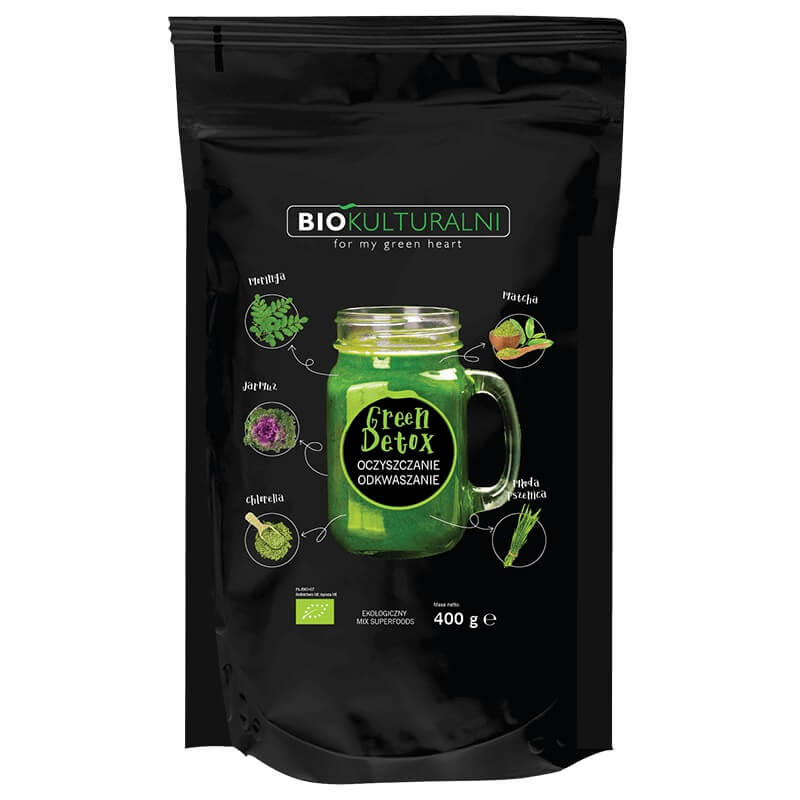 Bio Superfood Green Detox Mischung von BIOKULTURAL in 400 g, enthält vielfältige grüne Superfoods für natürliche Entgiftung