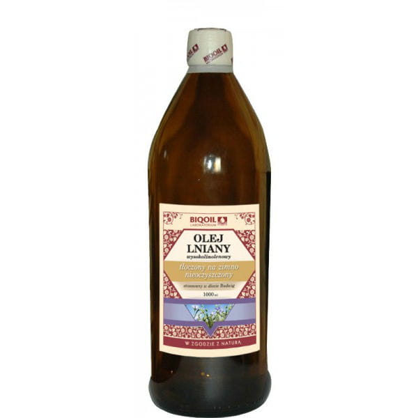 Kaltgepresstes BIOOIL Leinsamen-Knospenöl in 1000 ml Flasche, naturbelassen und biologisch angebaut, flüssiges Leinensamenöl