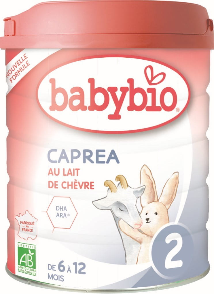 Bio Ziegenmilch für Babys, 800 g, von BABYBIO, geeignet für die nächsten 6 bis 12 Monate, in einer weißen Verpackung.