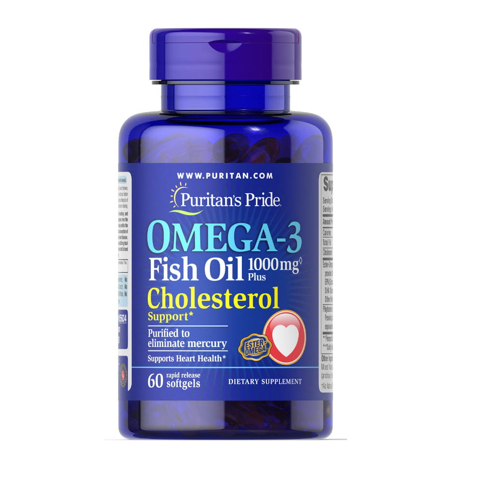 Fischöl OMEGA3 1000 mg plus Cholesterinunterstützung OMEGA3 Fischöl 60 Kapseln PURITAN'S PRIDE