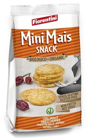 Maissnack mit Chili, glutenfrei, 50g, von FIORENTINI, knusprige glutenfreie Maischips mit würzigem Chili-Geschmack