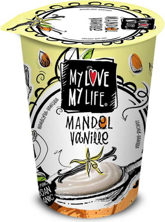 Bio Mandel-Vanille Produkt von MY LOVE MY LIFE, 180 g, mit Mandeln und Vanille in einer stilvollen Verpackung.
