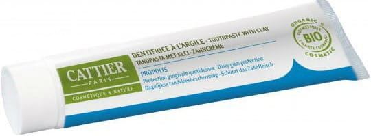 Zahnpasta mit Tonerde und Propolis von CATTIER in 75 ml, remineralisierende natürliche Zahnpasta, sichtbarer Produktbehälter