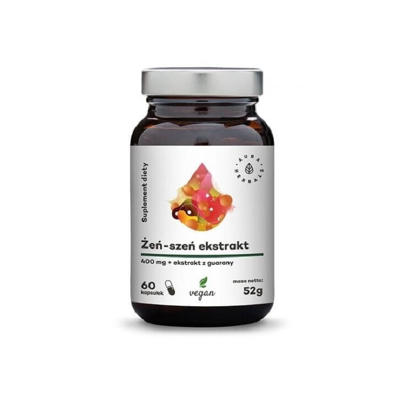 Ginseng - Panax Ginseng-Extrakt 400 MG + Guarana-Extrakt 60 Kapseln 52 g AURA HERBALS