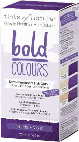Semi-permanente kräftige violette Haarfarbe von TINTS OF NATURE, cremige Textur, leuchtender Farbton, in der Verpackung sichtbar