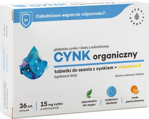 Organische Zink 15 MG Zinkgluconat und L-Ascorbinsäure in 36 Lutschtabletten von AURA HERBALS, natürliche Nahrungsergänzung