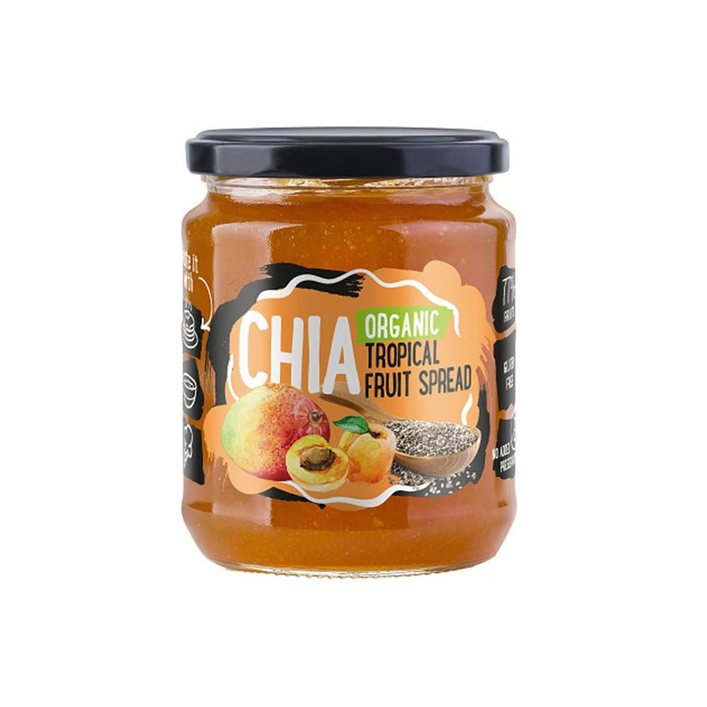 Mousse aus tropischen Früchten mit Chiasamen in einer Schüssel, BIO, LAT EKO FOOD, 250 g