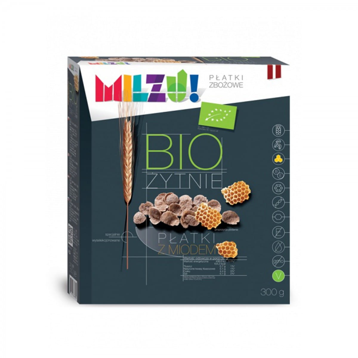 Bio Roggen- und Haferflocken mit Honig von MILZU, 300 g, in einer offenen Packung, Nahaufnahme der Flocken.