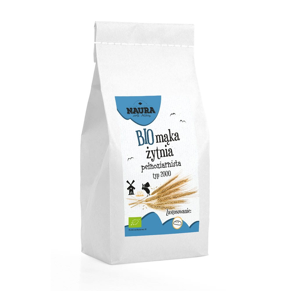 Vollkornroggenmehl Typ 2000 von NAURA in 1 kg Packung, biologisch, gemahlenes dunkles Roggenvollkornmehl