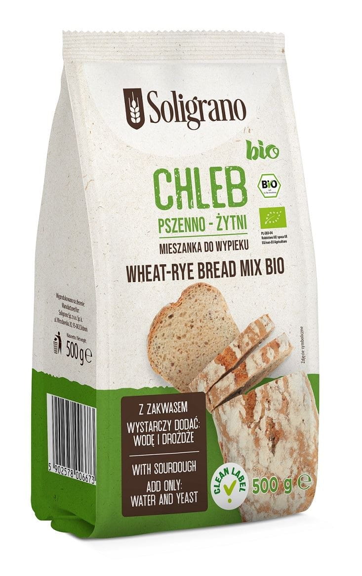 Vermischung zum Backen von Weizen- und Roggenbrot, BIO, 500 g, SOLIGRANO, enthält Mehl und Getreide für Brotbacken