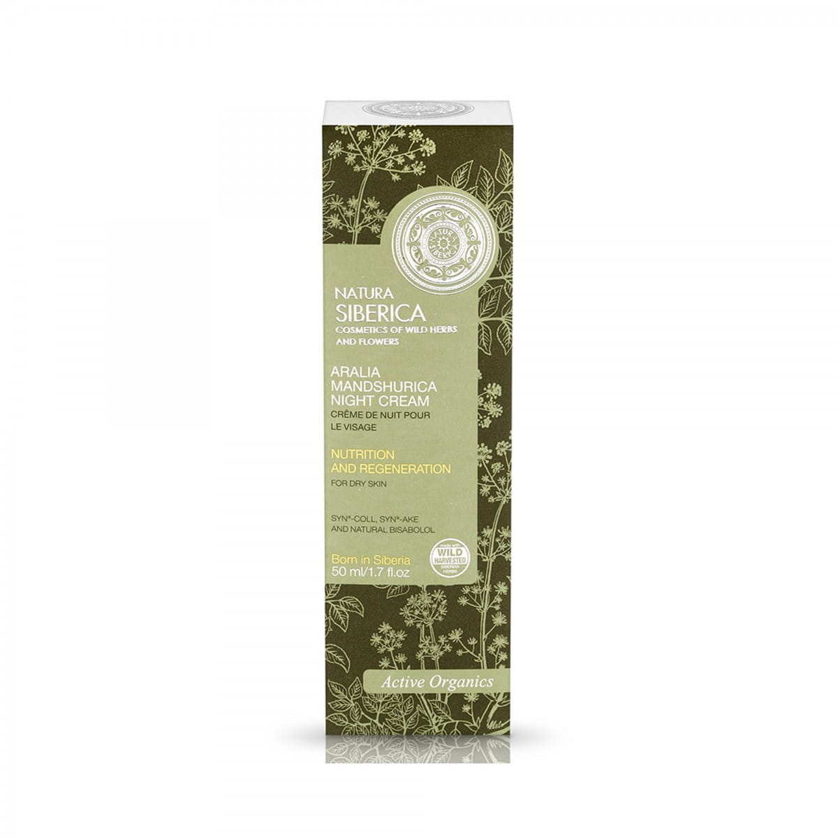 Feuchtigkeitsspendende Nachtcreme mit Manchurian Aralia von EUROBIO LAB, 50 ml, cremige Textur in einer Glasverpackung