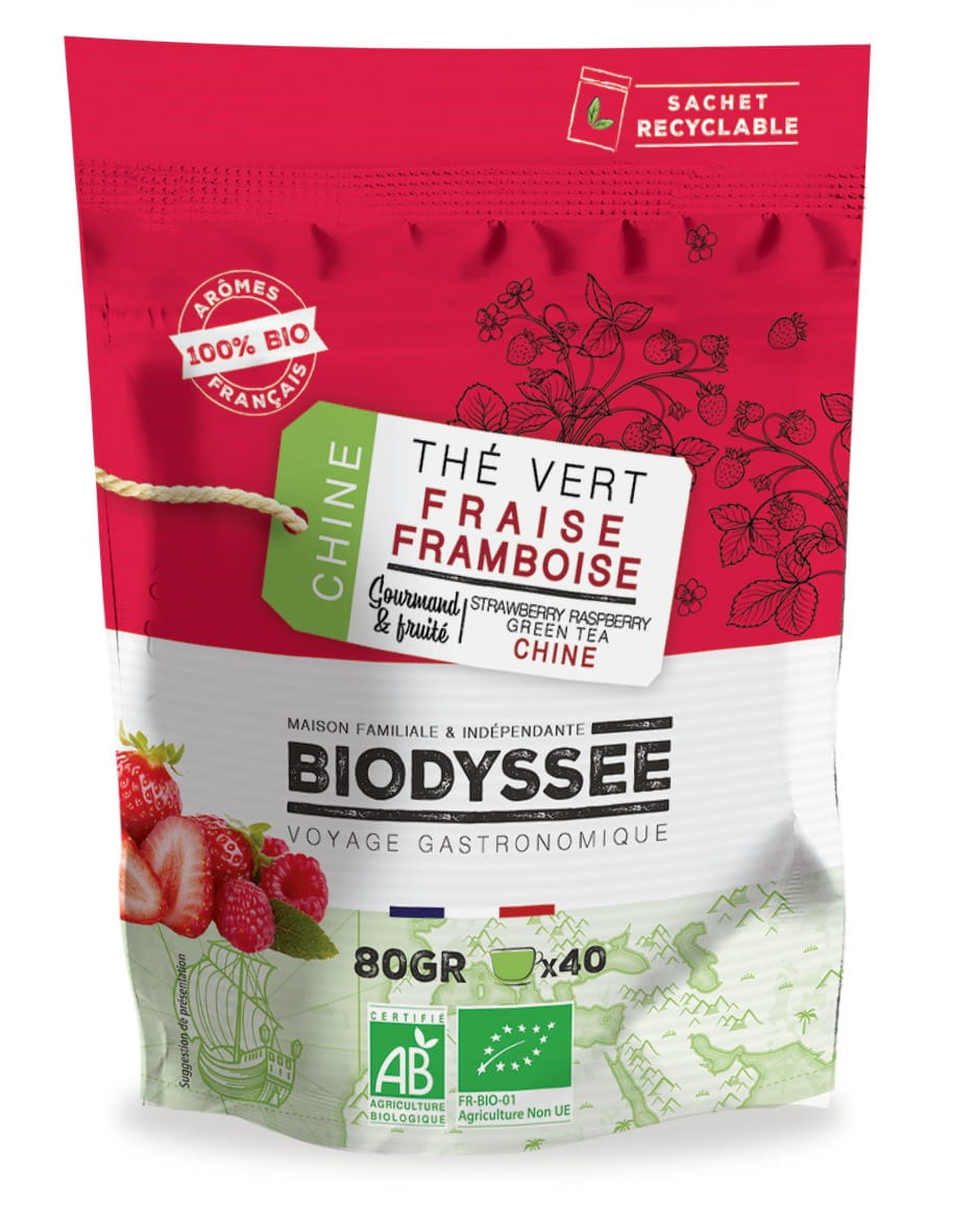 Grüner Tee mit Erdbeere und Himbeere 80g EKO BIODYSSEE - Biogo.de