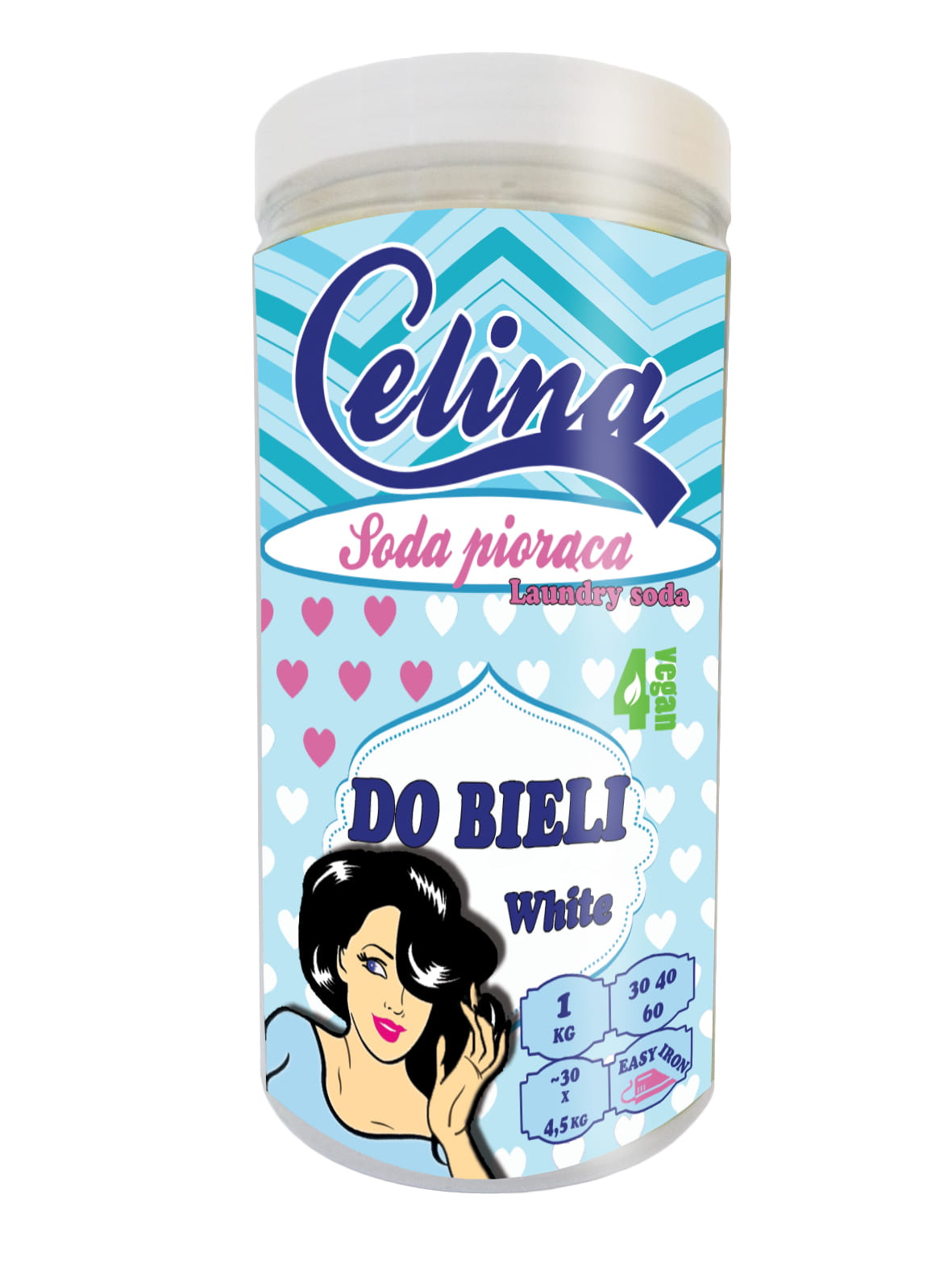 Weiße Waschsoda von CELINA in 1kg Packung, ideal für Wäsche und Reinigung, sichtbar in der Packung auf dem Bild