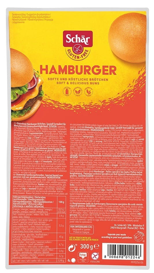 Hamburger - Brötchen für Burger ohne Glas. 300 g SCHÄR - Biogo.de