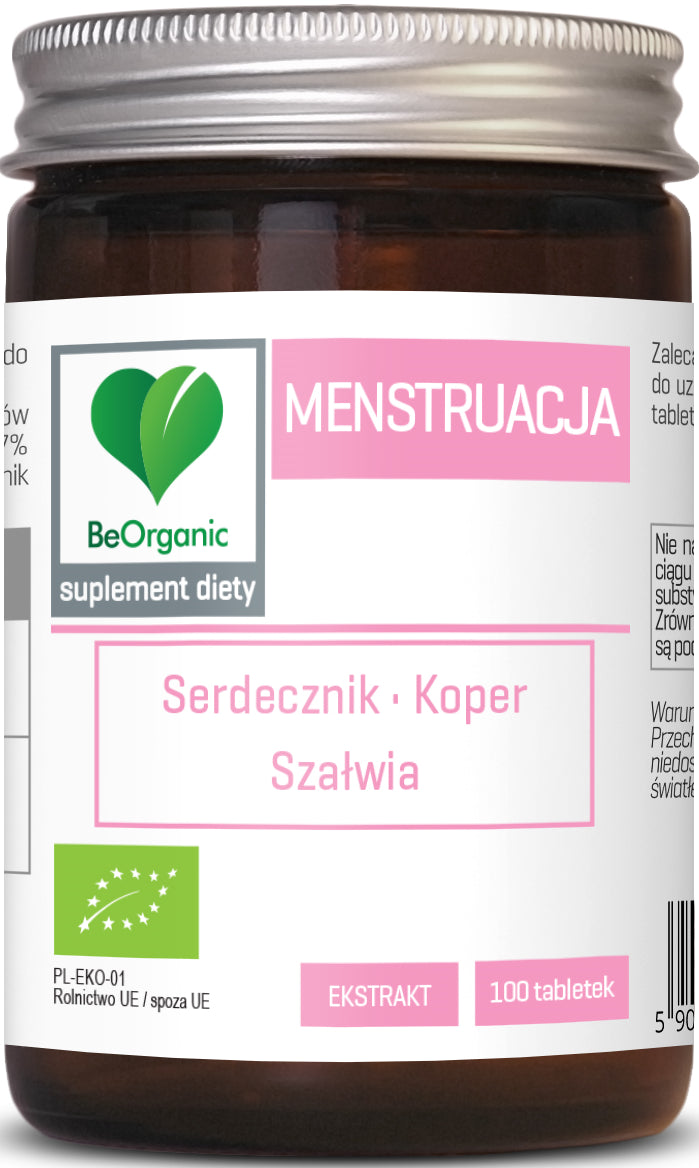 Empfohlene Tabletten für die Menstruation BIO 100 Stück (450 mg) - BE ORGANIC - Biogo.de