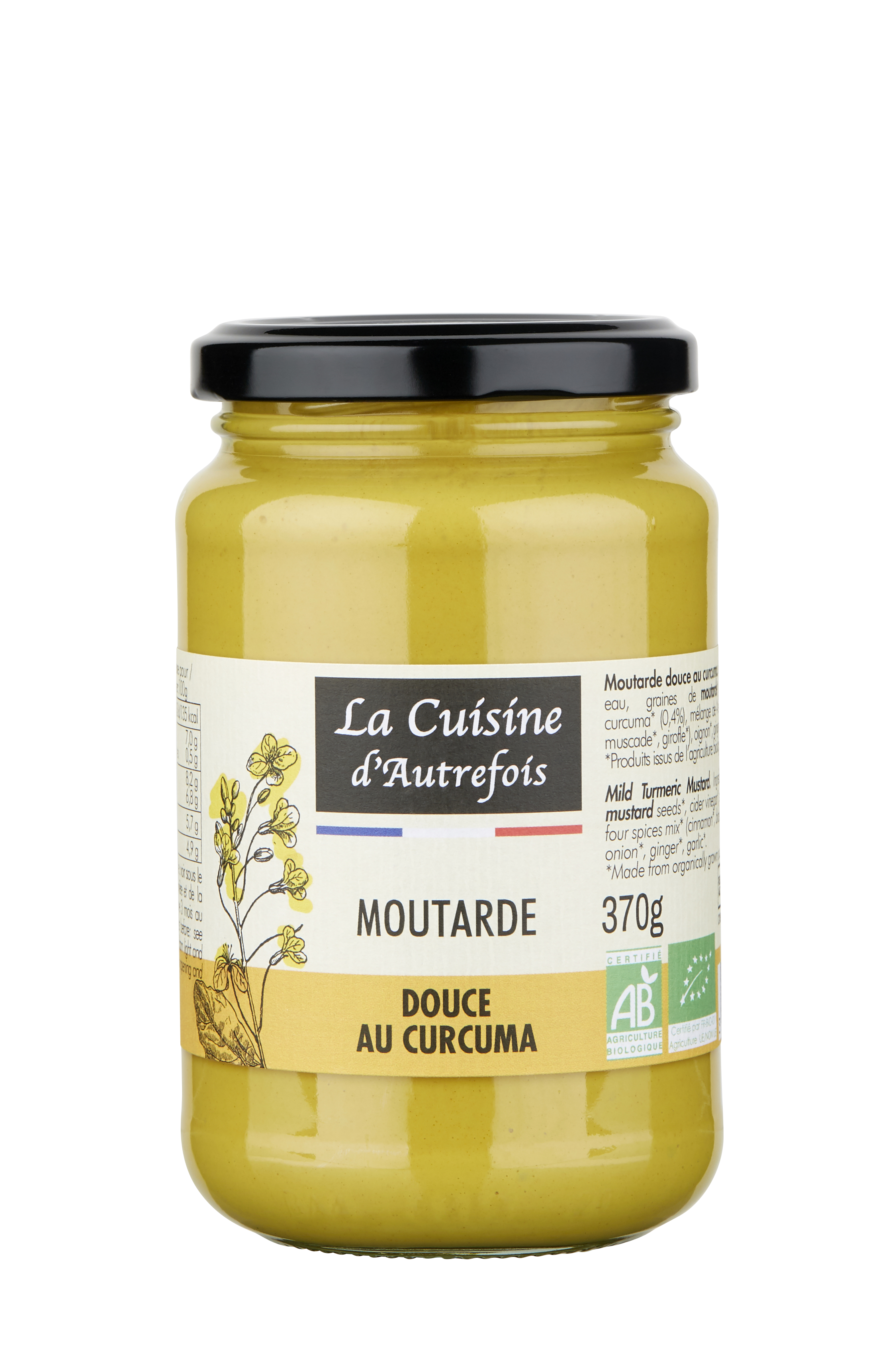 Bio milder Senf mit Kurkuma von LA CUISINE D'AUTREFOIS in 370 g Glas, cremige Senf mit gelber Kurkuma.