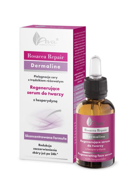 AVA Rosacea Repair Serum mit Hesperidin in einer Glasflasche, auf weißem Hintergrund, für empfindliche Haut und Rötungen.
