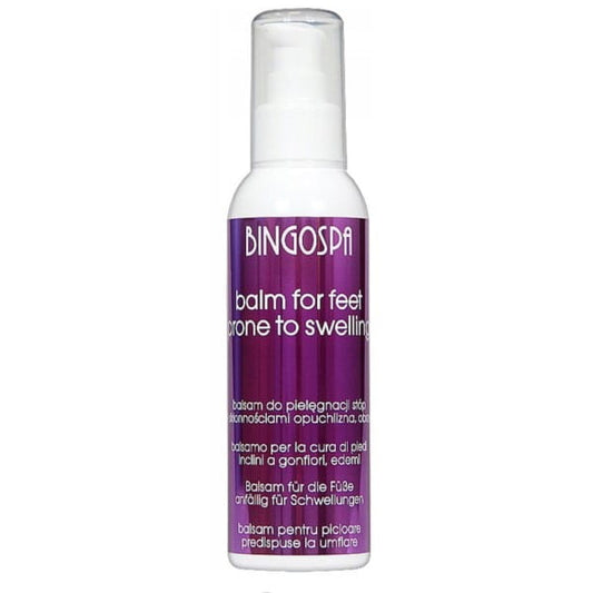 Fußbalsam von BINGO SPA, 135 g, mit beruhigender Wirkung, zeigt die cremige Textur und Anwendung auf den Füßen.