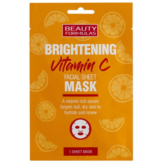 Helle, aufhellende Gesichtsmaske von BEAUTY FORMULAS mit cremiger Textur, in weißer Verpackung, auf einem weißen Hintergrund.