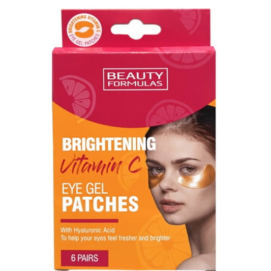 Hyaluron-Gel-Augenpads von BEAUTY FORMULAS mit Vitamin C, befeuchtende Augenpads auf transparentem Hintergrund.