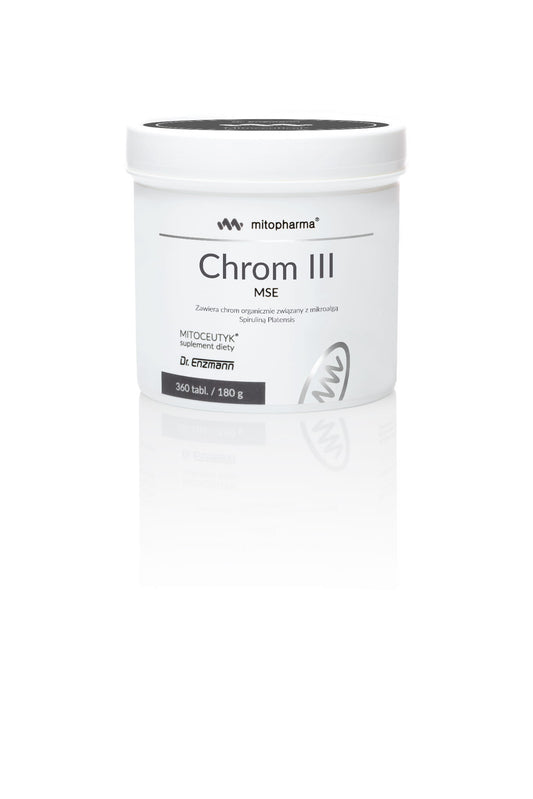 Dreiwertiges Chrom in Tablettenform von Dr. Enzmann MSE, 360 Stück, Nahaufnahme der Tabletten in einer Packung