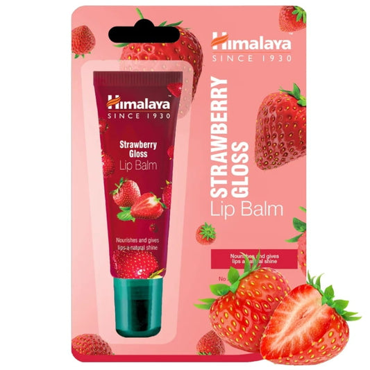 Himalaya Erdbeerglanz-Lippenbalsam in 10 g mit Erdbeerduft, zeigt glatte Lippen und frisches Lippenbalsam-Design