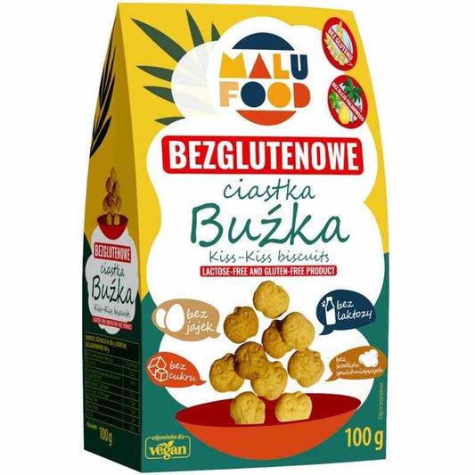 Bunte Malu Food glutenfreie Smiley-Kekse ohne Zucker in 100g Verpackung, fröhliche Kekse mit Smiley-Gesichtern