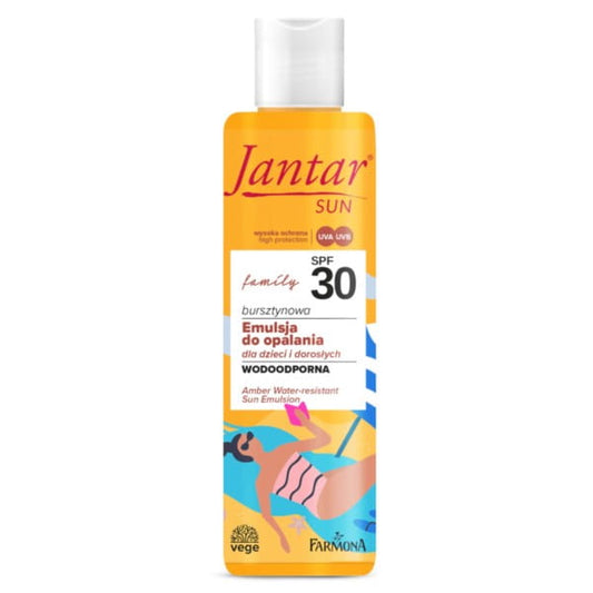 Farmona Jantar SUN Emulsion für sonnenbadende Familien SPF 30, cremige Sonnenmilch in 200 ml Flasche, Sonnenschutz für die Familie