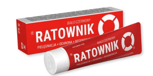 Vitus Rescue Multiactive Lotion von RATOWNIK in 25 g Tube, cremige Textur, für Hautpflege und Schutz, auf einem weißen Hintergrund.