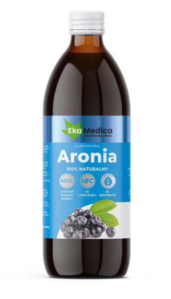 Ekamedica Aronia-Saft NFC 100% in 500 ml Flasche, frischer dunkler Aronia-Saft mit natürlichen Inhaltsstoffen.