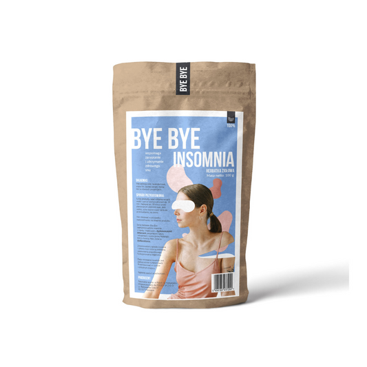 PERSEA BYE BYE Schlaflosigkeitstee in 100g, frisch und trocken, mit Kräuterbestandteilen gegen Schlafprobleme, in einer Verpackung.