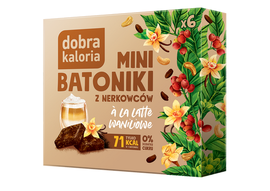 Mini KERNUTE BATONIKI A'LA LATTE VANILLE von DOBRA KALORIA, 6 x 17 g, cremige Vanille-Kernute-Snacks in Verpackung