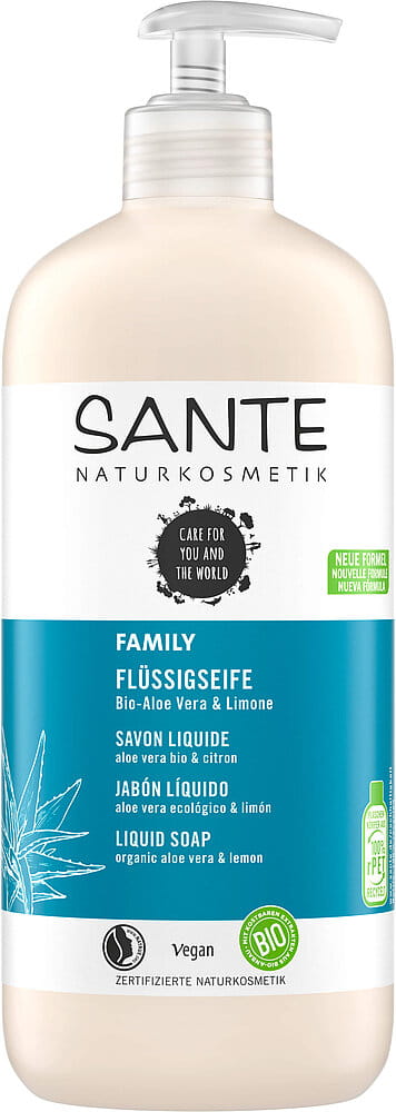 Sante Aloe und Zitrone Eco-Seife, 500 ml Flasche mit grüner Farbe und Zitronenmotiven, umweltfreundliche Flüssigseife