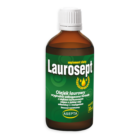 ASEPTA Laurosept angereicherte Formel 30ml mit Lorbeeröl, Kurkuma, Hagebuttenöl, Vitamin C und Mangan in Flasche