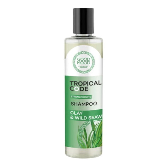 Gutes Laune stärkendes Shampoo mit Algen und Ton, 280 ml, von GOOD MOOD, zeigt die Flasche und Inhaltsstoffe.