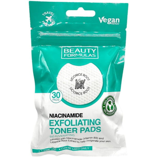 Gesättigte Peeling-Pads mit Niacinamid von BEAUTY FORMULAS, 30 Stück, für Hautpflege und sanftes Peeling.