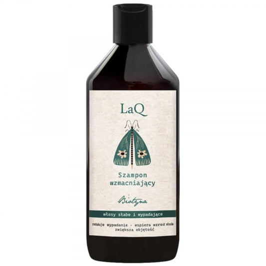 LAQ Biotin stärkendes Shampoo in 300 ml Flasche, zeigt das Produkt mit sichtbarer Verpackung und Applikator.