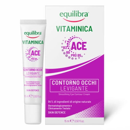 EQUILIBRA Vitaminica Glättende Augencreme in 15 ml, mit pflegender Textur und sichtbarer Verpackung.