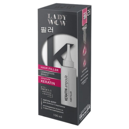 Haarfüller Ampulle mit Kreatin von UKRAIŃSKIE KOSMETYKI, 100 ml, zeigt die Flasche und Verpackung des Haarpflegeprodukts.
