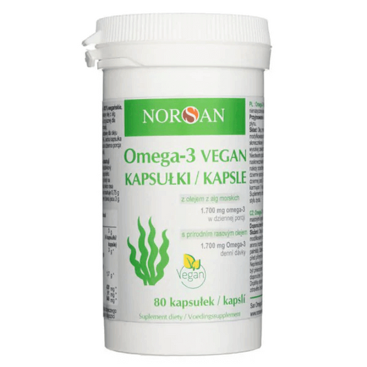 Vegan Omega-3-Kapseln von Norsan, 80 Stück, pflanzliche Omega-3-Fettsäuren in einer offenen Packung