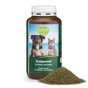 Meeresalgen für Hunde und Katzen, Tierlieb Marke, 300 g, getrocknete Algen als Tiernahrung, sichtbare Algen in Verpackung