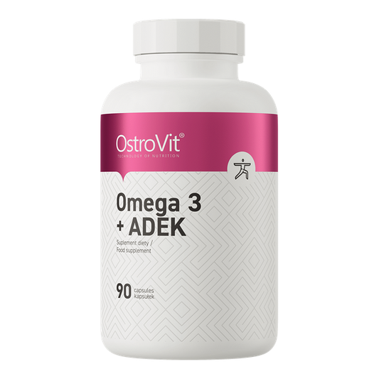 OSTROVIT Omega 3 + ADEK Kapseln, vitaminreiche Fischöl-Kapseln in blauer Packung, enthalten essentielle Fettsäuren und Vitamine