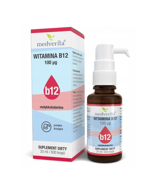 Medverita Vitamin B12 Methylcobalamin Flasche mit 30ml, braune Glasflasche mit Tropfaufsatz, für Energie und Nervenstärkung