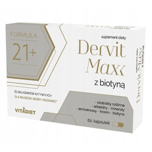 Vitadiet Dervit MAXX Biotin Kapseln für Haare, 60 Stück, Nahrungsergänzungsmittel mit Biotin gegen Haarausfall