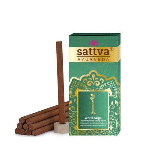 Weiße Salbei-Säule von SATTVA, 10 Stück, für Räucherzeremonien, handgefertigt, natürliche Räucherware, ideal für Reinigung und Meditation.